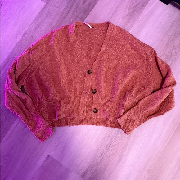 Free People Sweaters - Free People Orange Cardigan with V-neck and Long Sleeves